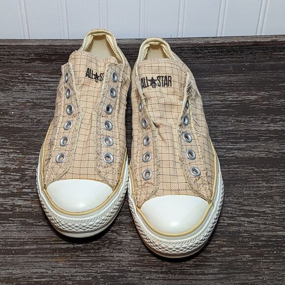Converse Women's Classic All Star Cream Plaid Laceless Pull On Sneaker Size 8 - Picture 2 of 6